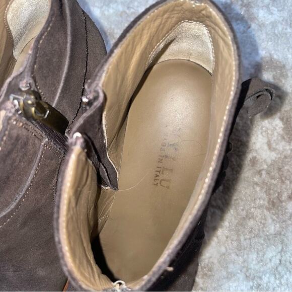 Anyi Lu Suede Ankle Boots booties made in Italy chocolate brown chunky heel SZ 7 - Picture 7 of 7